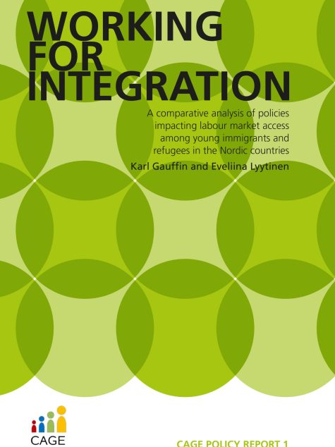 Rapportomslag med texten Working for integration