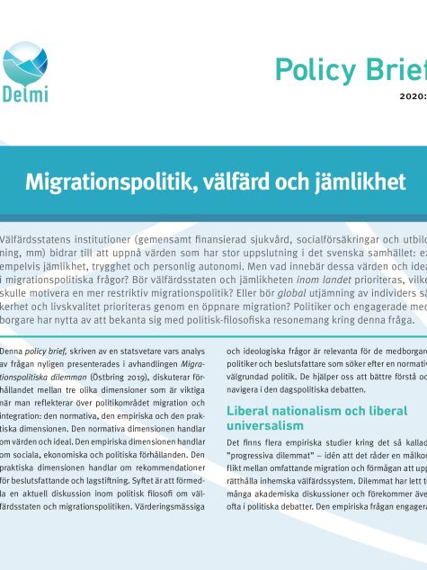 Bild på ett dokument med rubriken Migrationspolitik, välfärd och jämlikhet