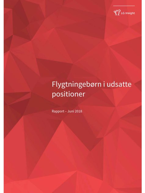 Rapportomslag med vit text på rött bakgrund med grafiskt mönster